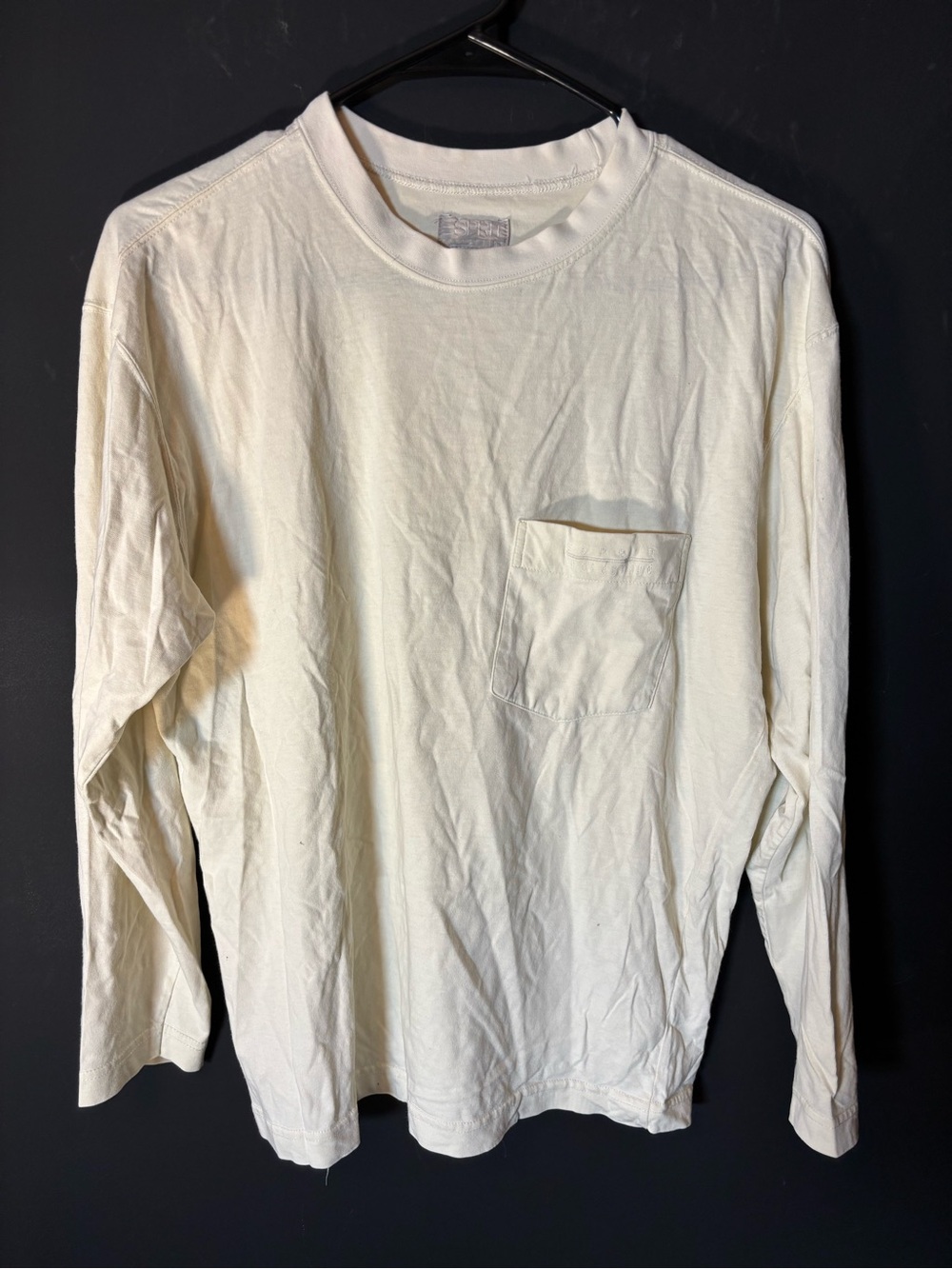 Vintage Esprit Long Sleeve Pocket Tee - Off White/Cream-medium